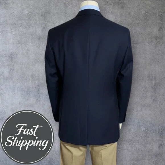 CHAPS Men’s Navy Blazer 42R 100% Wool Sport Coat Two Button Jacket Classic fit
